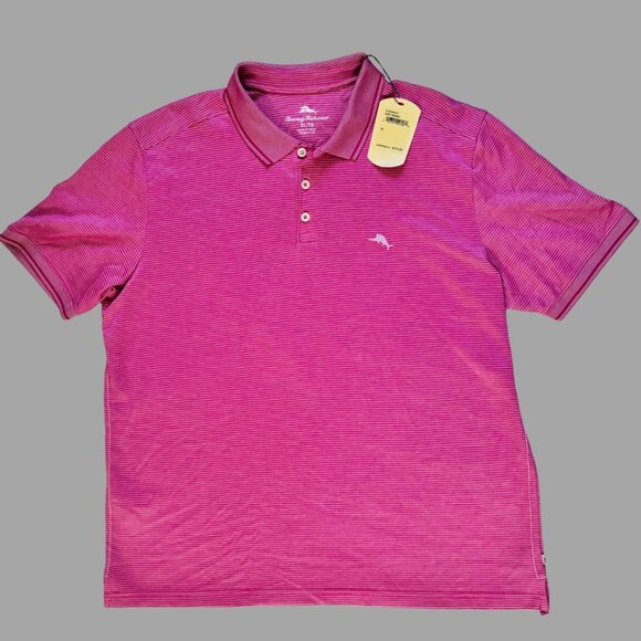 NWT Tommy Bahama Polo Men's XL Very Berry Pink Short Sleeve Stripes - Picture 3 of 10